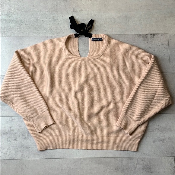 Zara Sweaters - ZARA Knit Cream Sweater With Black Tie In Back—L